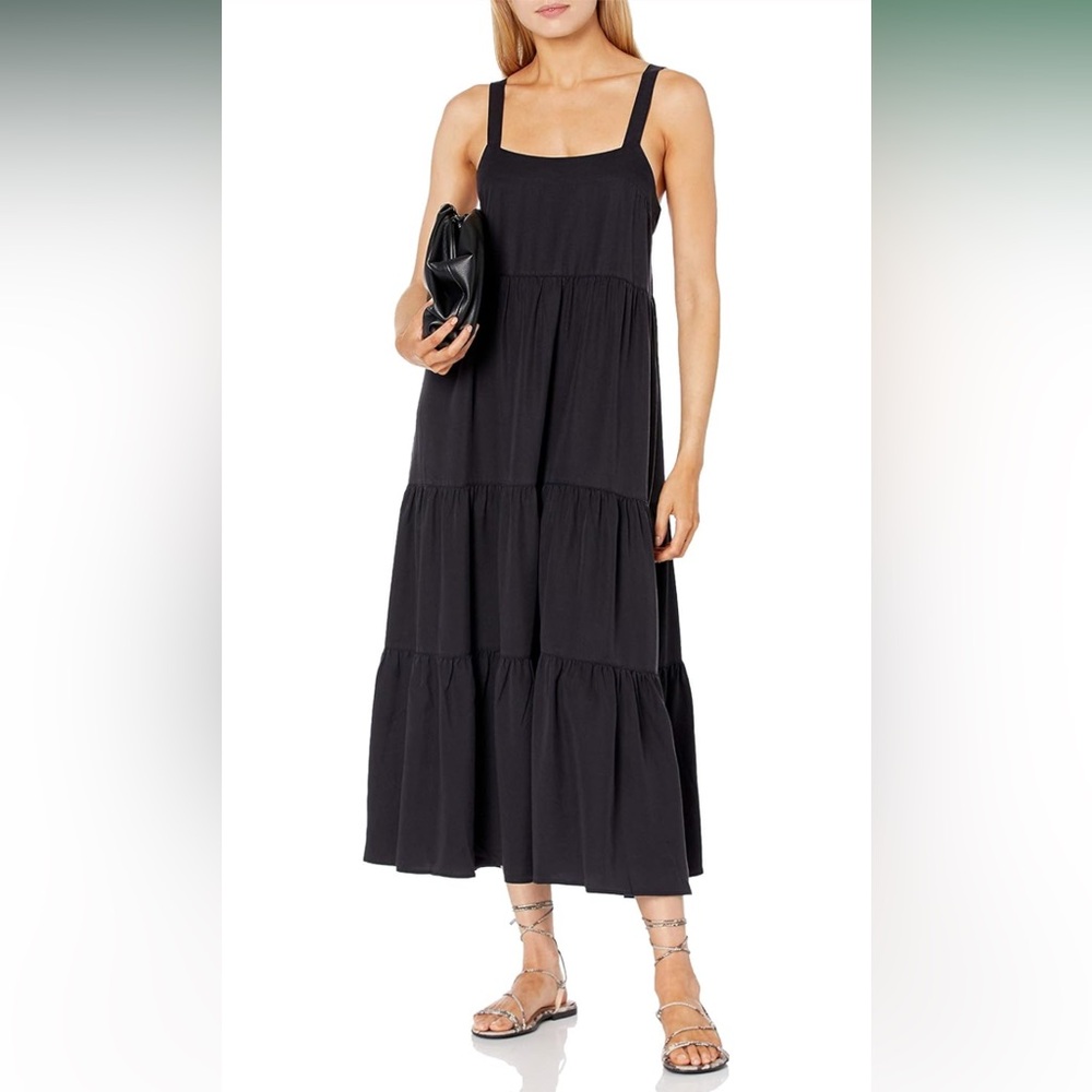 Black Tiered Maxi Dress with Square Neck